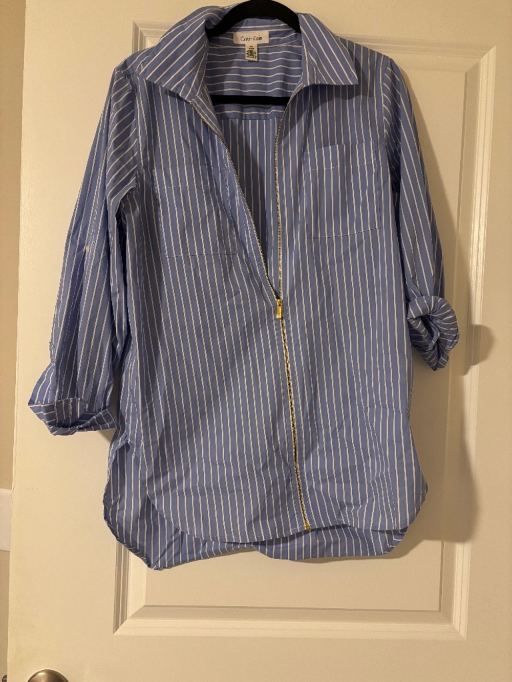 Calvin Klein striped button up with zipper